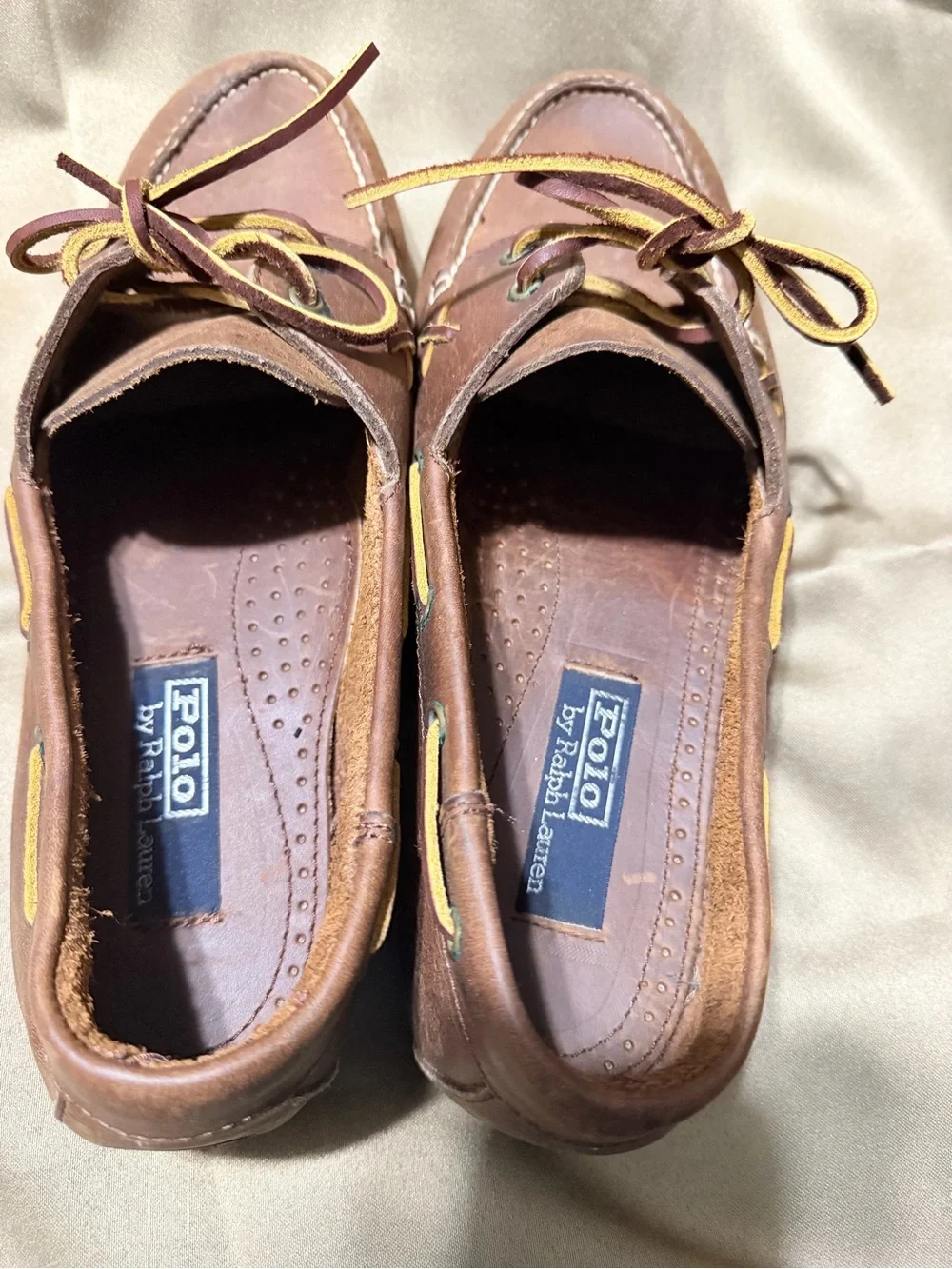 Polo by Ralph Lauren Brown Leather Shoes with Yellow Accent Laces size 11